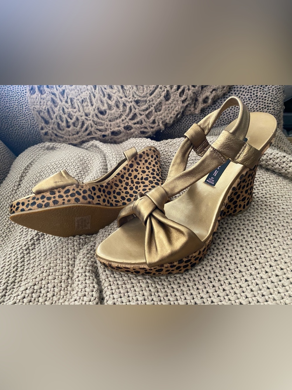 Steve Madden leopard calf hair sandals NEW bronze metallic 8